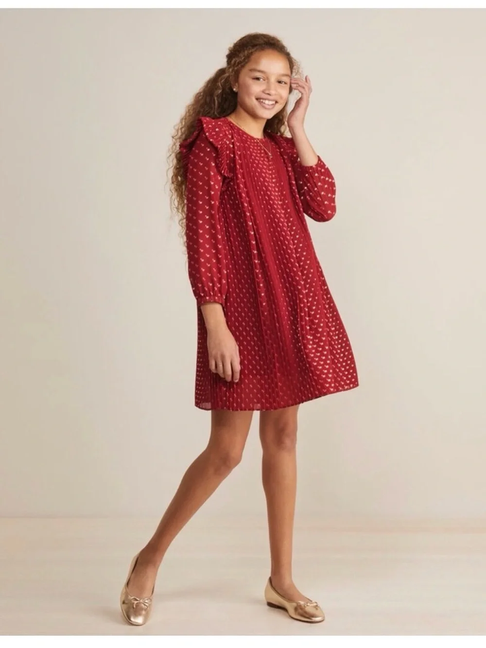 Girls Vineyard Vines Navy Dress with White Dot Pleats
